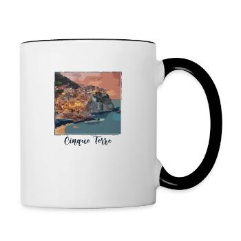 cinque terre ,bleu,carte postale, aquarelle, italie - Mug contrasté - blanc/noir - Droite