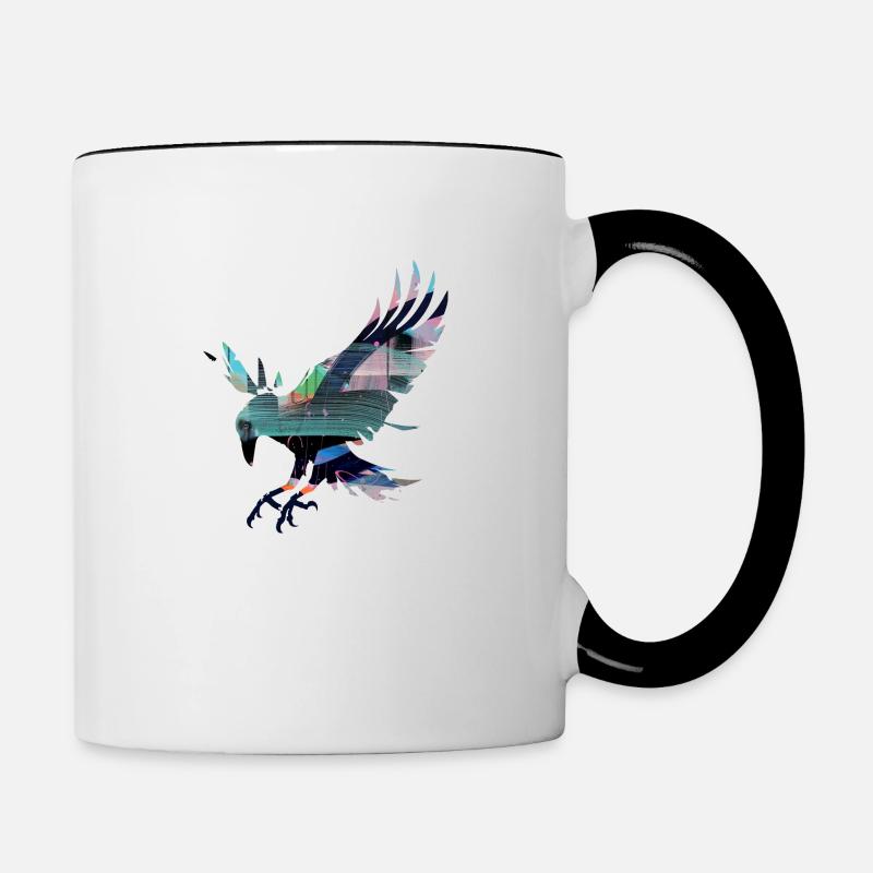 rabe,krähe,vogel,graffiti,rot,collage,bunt,malerei - Tasse zweifarbig - Weiß/Schwarz
