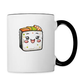 Bande dessinée de sushi drôle - Mug contrasté - blanc/noir - Droite