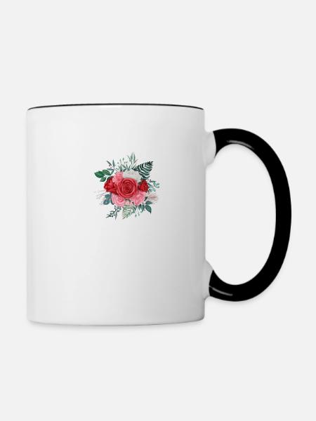 Roter floraler J-Buchstabe - Tasse zweifarbig - Weiß/Schwarz