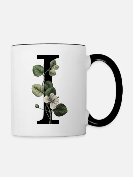 Buchstabe I Grüne Botanik - Tasse zweifarbig - Weiß/Schwarz