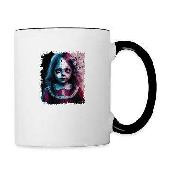 Cute Girl Halloween Scary Smile jigsaw - Contrasting Mug - white/black - Right
