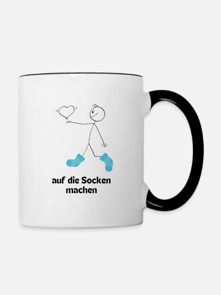 Strichmännchen macht sich auf die Socken - Tasse zweifarbig - Weiß/Schwarz