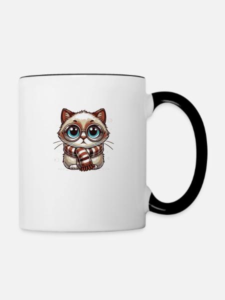 Winter Katze - Tasse zweifarbig - Weiß/Schwarz