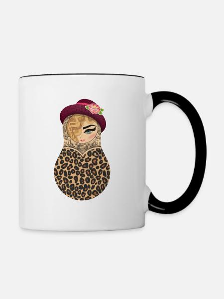 Matroschka Lea - Tasse zweifarbig - Weiß/Schwarz