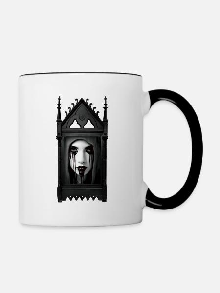 Porzellanfrau und Gothic-Rahmen - Tasse zweifarbig - Weiß/Schwarz