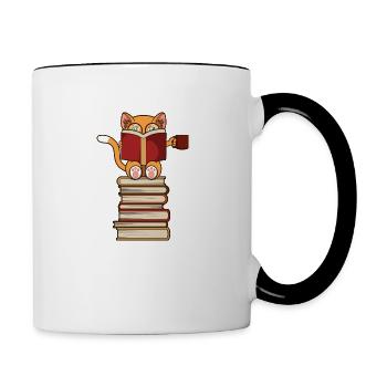 Cats and Reading Books Literature - Contrasting Mug - white/black - Right