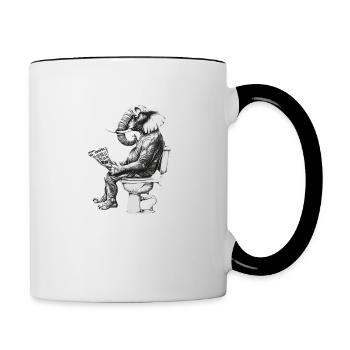 Lustiger Elefant auf WC – Kunstwerk in Schwarz-Wei - Tasse zweifarbig - Weiß/Schwarz - Rechts
