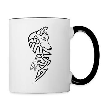 Loup entrelacs - Mug contrasté - blanc/noir - Droite