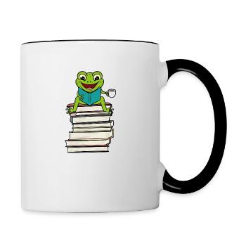 Grenouille assise sur un livre en train de lire et - Mug contrasté - blanc/noir - Droite