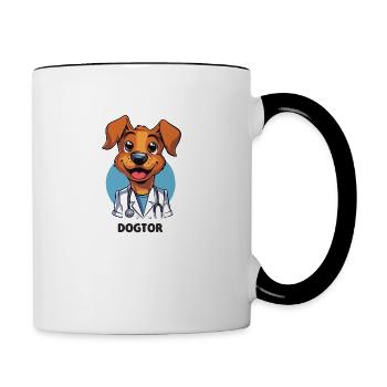 Adorable chiot docteur dans le style dessin animé - Mug contrasté - blanc/noir - Droite