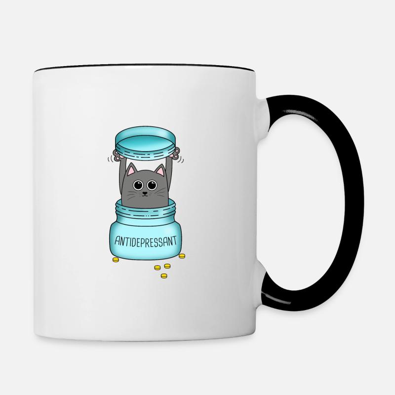 Antidepressant cat gift idea birthday - Contrasting Mug - white/black