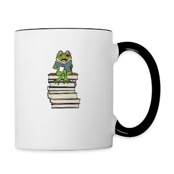 Grenouille Lecture Livres Littérature Café - Mug contrasté - blanc/noir - Droite