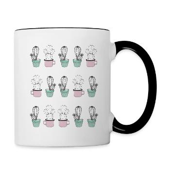 kaktusmuster - Tasse zweifarbig - Weiß/Schwarz - Rechts