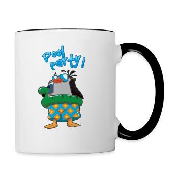 pool party penguin dino swimming time - Contrasting Mug - white/black - Right