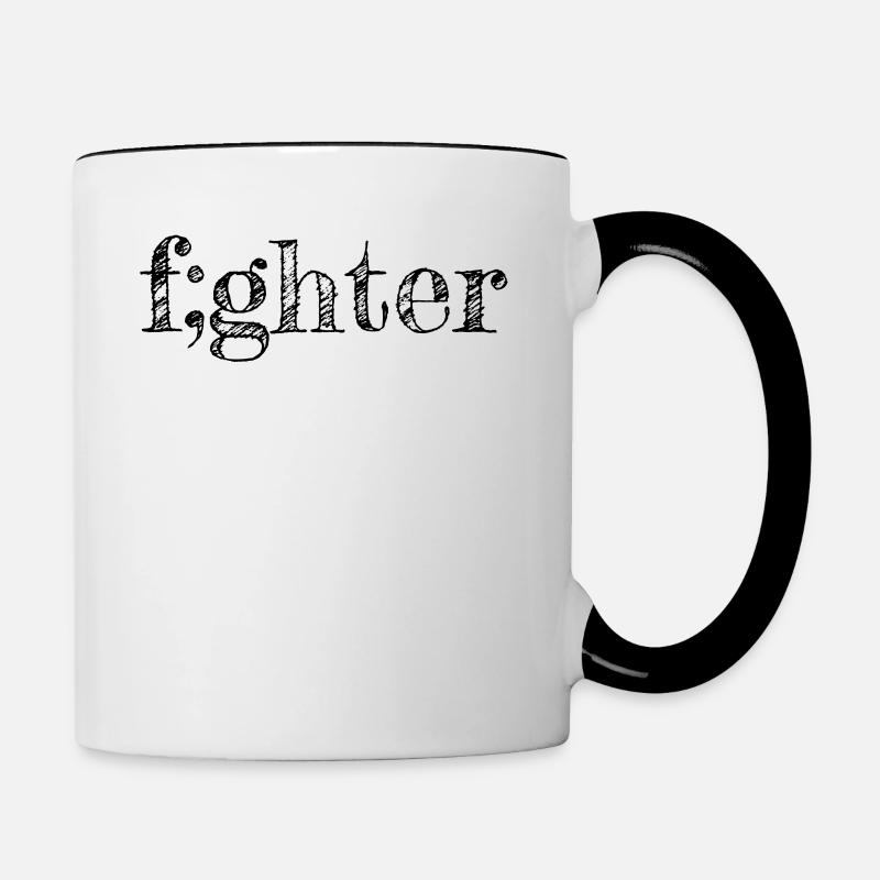 fighter fighter gift idea semicolon depression - Contrasting Mug - white/black
