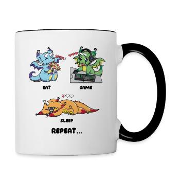 Eat Game Sleep Repeat - Gaming Dragon Geek Life - Contrasting Mug - white/black - Right