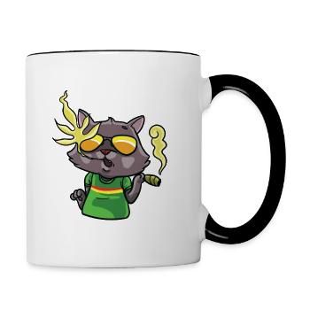 Cat Marijuana Weed Joint Kiffener Reggae Gift - Contrasting Mug - white/black - Right