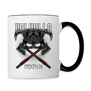 Valhalla Viking Äxte Helm Runen Walhall Geschenk - Tasse zweifarbig - Weiß/Schwarz - Rechts