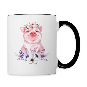 Naissance cochon piggy boho fleurs cadeau - Mug contrasté - blanc/noir - Droite