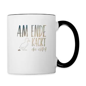 Am Ende kackt die Ente lustiger Spruch Ruhrpott - Tasse zweifarbig - Weiß/Schwarz - Rechts