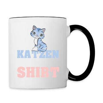 Katzen Schmuse Shirt Katze kuscheln streicheln Kat - Tasse zweifarbig - Weiß/Schwarz - Rechts