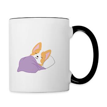Corgi - Corgi T-Shirt - Schlafen - Morgenmuffel - Tasse zweifarbig - Weiß/Schwarz - Rechts