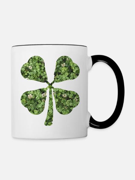 vierblättriges Kleeblatt - Tasse zweifarbig - Weiß/Schwarz