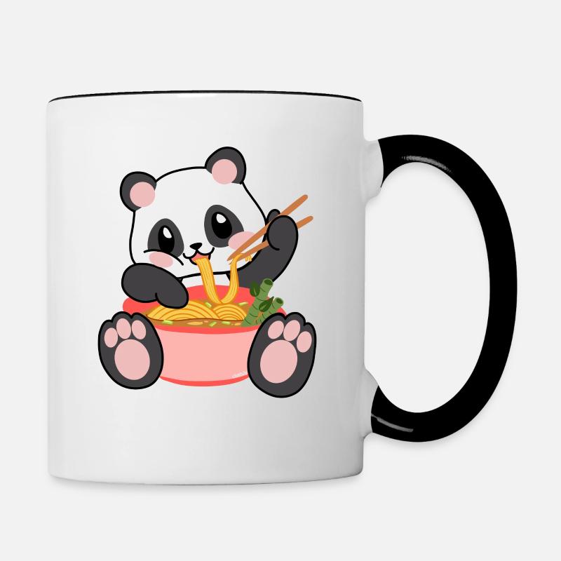 Nudel Suppe Panda isst Ramen - Tasse zweifarbig - Weiß/Schwarz