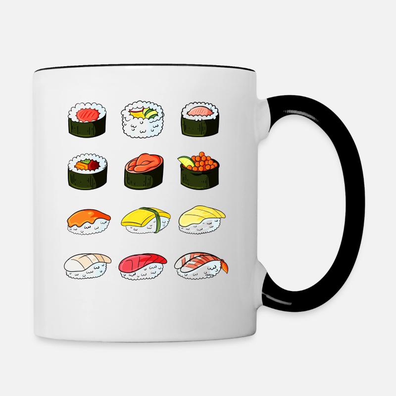 Types de costume de contour de sushi - Mug contrasté - blanc/noir