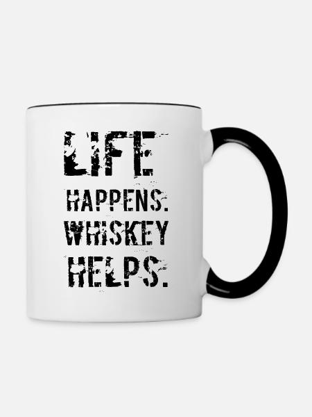 Leben Passiert Whiskey Hilft - Tasse zweifarbig - Weiß/Schwarz