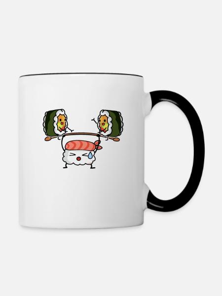 Sushi Kawaii Lustig Gym Food Lover - Tasse zweifarbig - Weiß/Schwarz