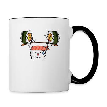 Sushi Kawaii Funny Gym Amoureux de la nourriture - Mug contrasté - blanc/noir - Droite
