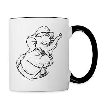 Benjamin Blümchen Porträt Zeichnung Skizze - Tasse zweifarbig - Weiß/Schwarz - Rechts