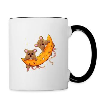Maus auf Käsemond Geschenk für Käse Süchtige - Tasse zweifarbig - Weiß/Schwarz - Rechts