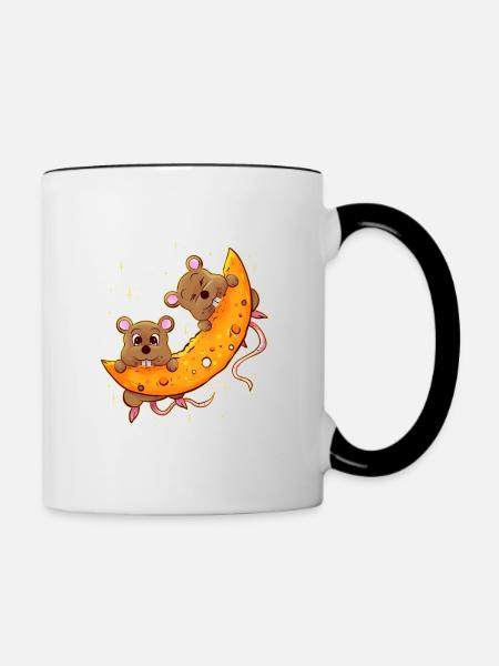 Souris sur la lune au fromage, cadeau pour accro au fromage - Mug contrasté - blanc/noir