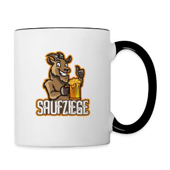 Bier Saufen Saufziege Perfekt für jede Feier - Tasse zweifarbig - Weiß/Schwarz - Rechts