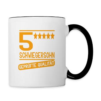 5 Sterne Schwiegersohn Geprüfte Qualität - Tasse zweifarbig - Weiß/Schwarz - Rechts