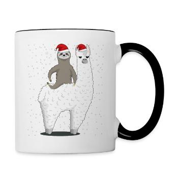 Santa Sloth Riding Llama Reindeer Christmas - Mug contrasté - blanc/noir - Droite