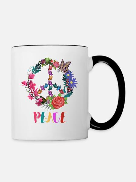 Peaczeichen Blumen - Tasse zweifarbig - Weiß/Schwarz