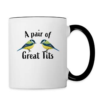 Ein Paar Kohlmeisen | Lustiges Vogelgeschenk - Tasse zweifarbig - Weiß/Schwarz - Rechts
