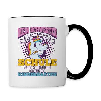 Einschulung Geschwister Geschenk Schwester Einhorn - Tasse zweifarbig - Weiß/Schwarz - Rechts