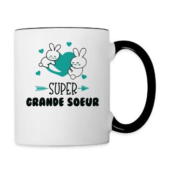 Super grande soeur coeur lapin mignon - Mug contrasté - blanc/noir - Droite