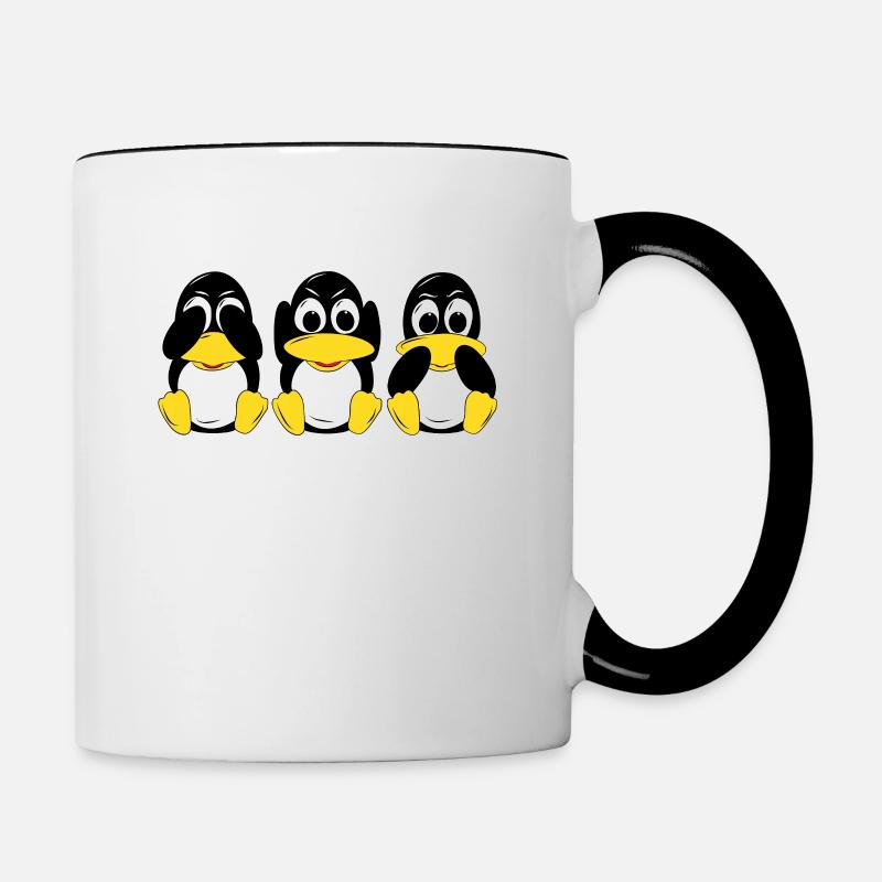 3 pingouins Linux entendent voir parler des informaticiens - Mug contrasté - blanc/noir