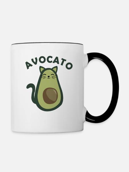 Avocado Katze lustiges Essen Kätzchen Avocato - Tasse zweifarbig - Weiß/Schwarz