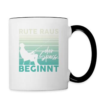 Rute Raus Der Spass Beginnt Angler Fischer - Tasse zweifarbig - Weiß/Schwarz - Rechts