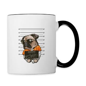 Dog Gangster dog mugshot Bulldog - Contrasting Mug - white/black - Right