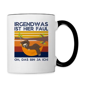 Irgendwas ist Faul hier Faultier - Tasse zweifarbig - Weiß/Schwarz - Rechts