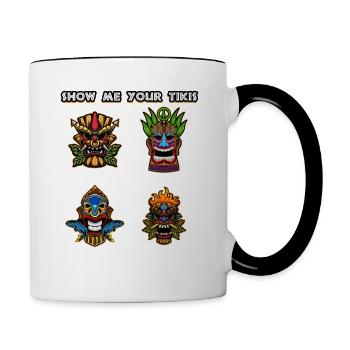 Tiki Lustige Maske und Hawaiianische Kultur Gesche - Tasse zweifarbig - Weiß/Schwarz - Rechts