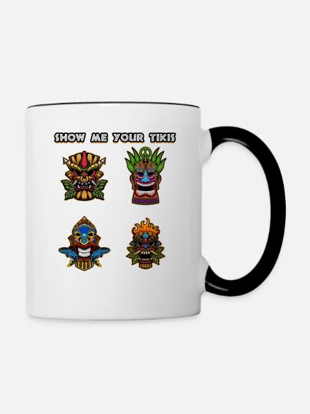 Tiki Lustige Maske und Hawaiianische Kultur Gesche - Tasse zweifarbig - Weiß/Schwarz